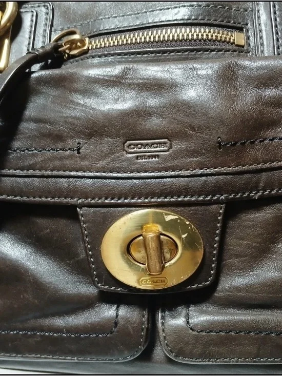 Coach Hampton Leather Lindsey satchel hang bag mahogany brown gold hardware - Picture 9 of 16